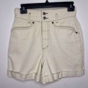 GRASS ROOTS Women Ivory Denim Shorts Sz 5/6 100% Cotton High Rise‎ Roll Hem USA